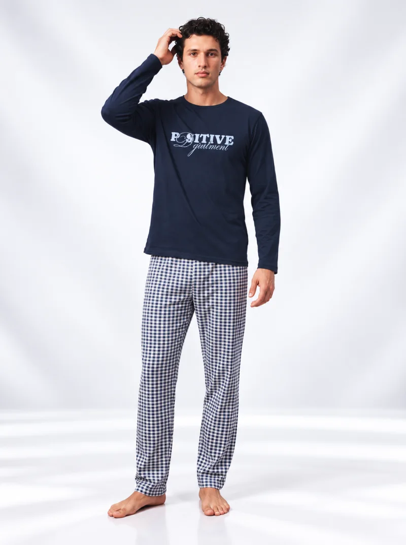 Pijama bărbați cu mânecă lungă și pantaloni lungi cu imprimeu