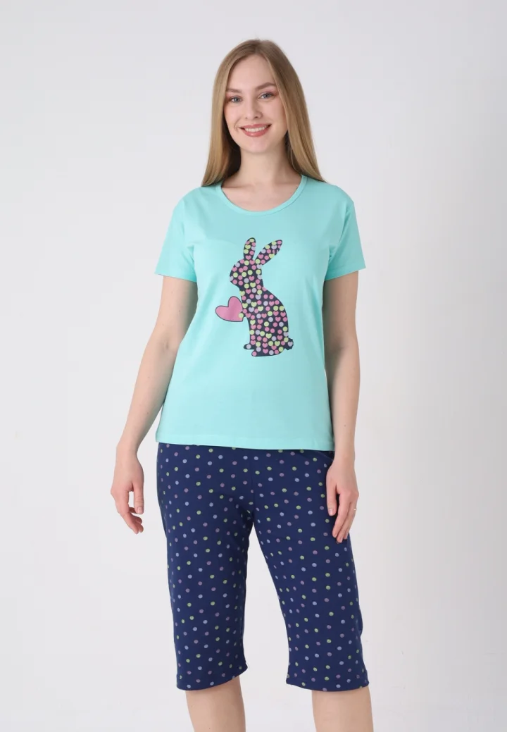 Pijama damă cu model de Paște, verde