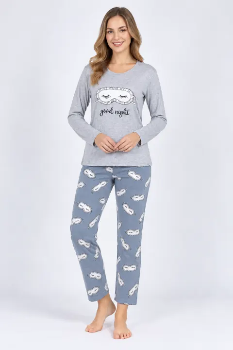 Pijama damă cu imprimeu ,,Good Night'', culoare gri