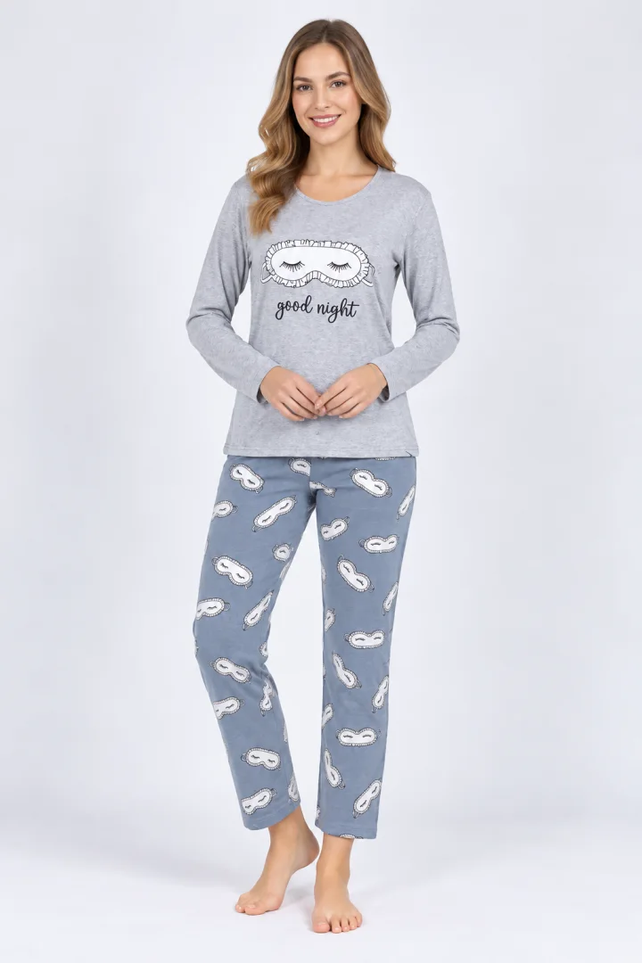 Pijama damă cu imprimeu ,,Good Night'', culoare gri