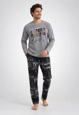 Pijama barbati polar, culoare gri, imprimeu Street Racing