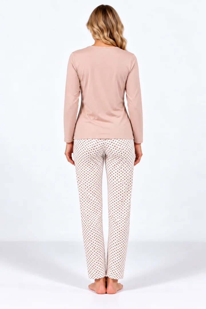 Pijama damă cu mânecă lungă și pantaloni lungi cu imprimeu