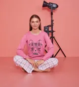 Pijama damă, cu  imprimeu Cool Bow, roz