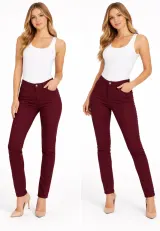 Blugi damă skinny talie înaltă –visiniu