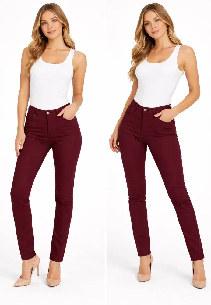 Blugi damă skinny talie înaltă –visiniu