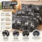 Set Lenjerie de Pat Dublu din Microfibră Premium, 6 Piese, Cearșaf 245x250 cm