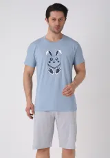 Pijama bărbați Paște, Albastru Deschis– tricou și pantaloni 3/4