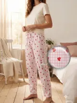 Pantaloni de pijama de dama roz cu inimi