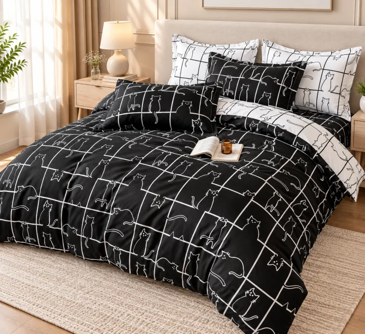 Set Lenjerie de Pat Dublu din Microfibră Premium, 6 Piese, Cearșaf 245x250 cm