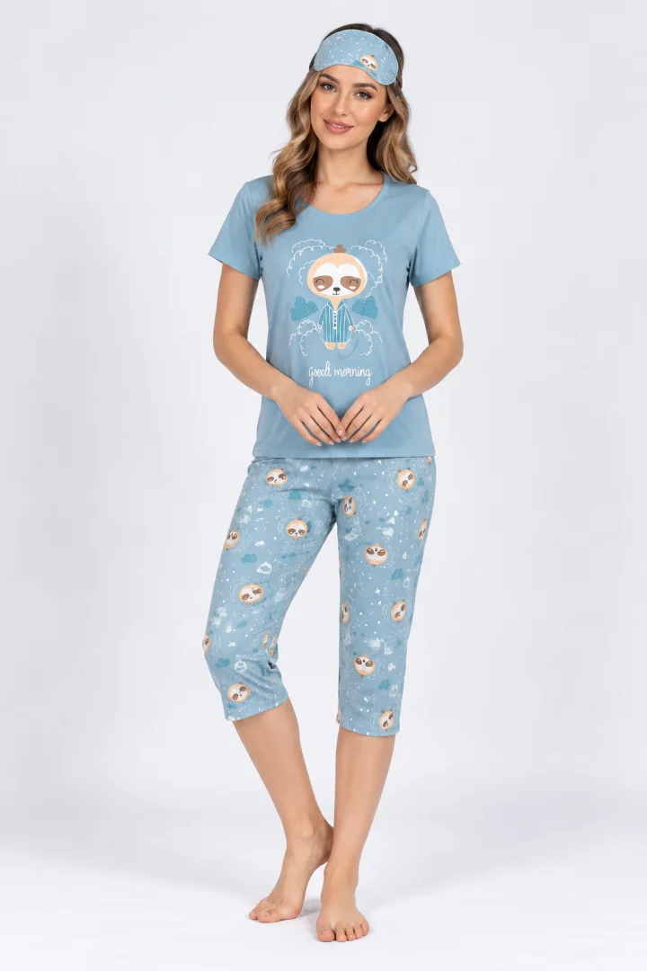 Pijama dama cu imprimeu "Good Morning" , albastru