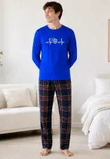 Pijama barbat albastru cu carouri mari