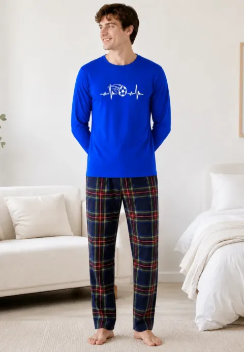 Pijama barbat albastru cu carouri mari
