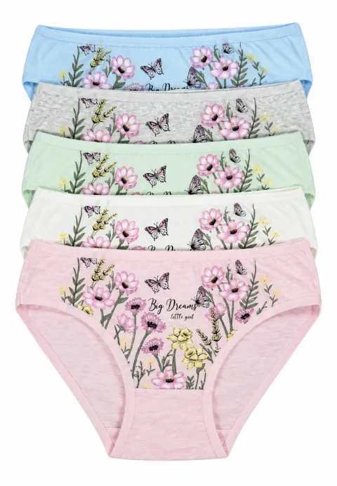 Set 5 chiloți fetițe cu flori, multicolor