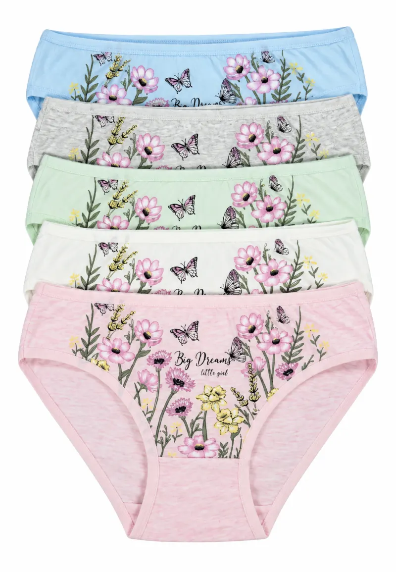 Set 5 chiloți fetițe cu flori, multicolor