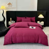 Lenjerie de Pat 100% Bumbac Damasc Deluxe, 6 Piese, Cearșaf cu Elastic 180x200 cm, Husă Pilotă 200x230 cm