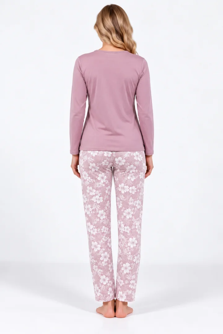 Pijama damă cu mânecă lungă și pantaloni lungi cu imprimeu