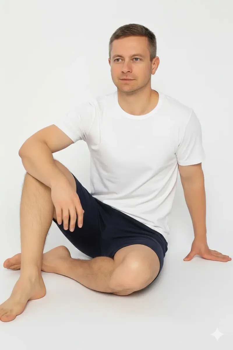 Pijama bărbați alb-bleumarin