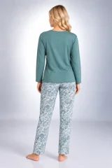 Pijama damă turcoaz, cu mânecă lungă și pantaloni lungi