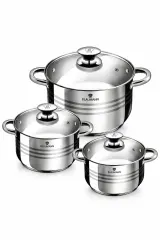 Set 3 Oale din Inox cu Capace din Sticlă Termorezistentă