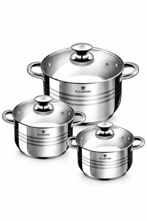 Set 3 Oale din Inox cu Capace din Sticlă Termorezistentă