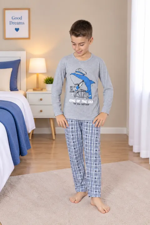 Pijama băieți „King Of The Sea”, gri