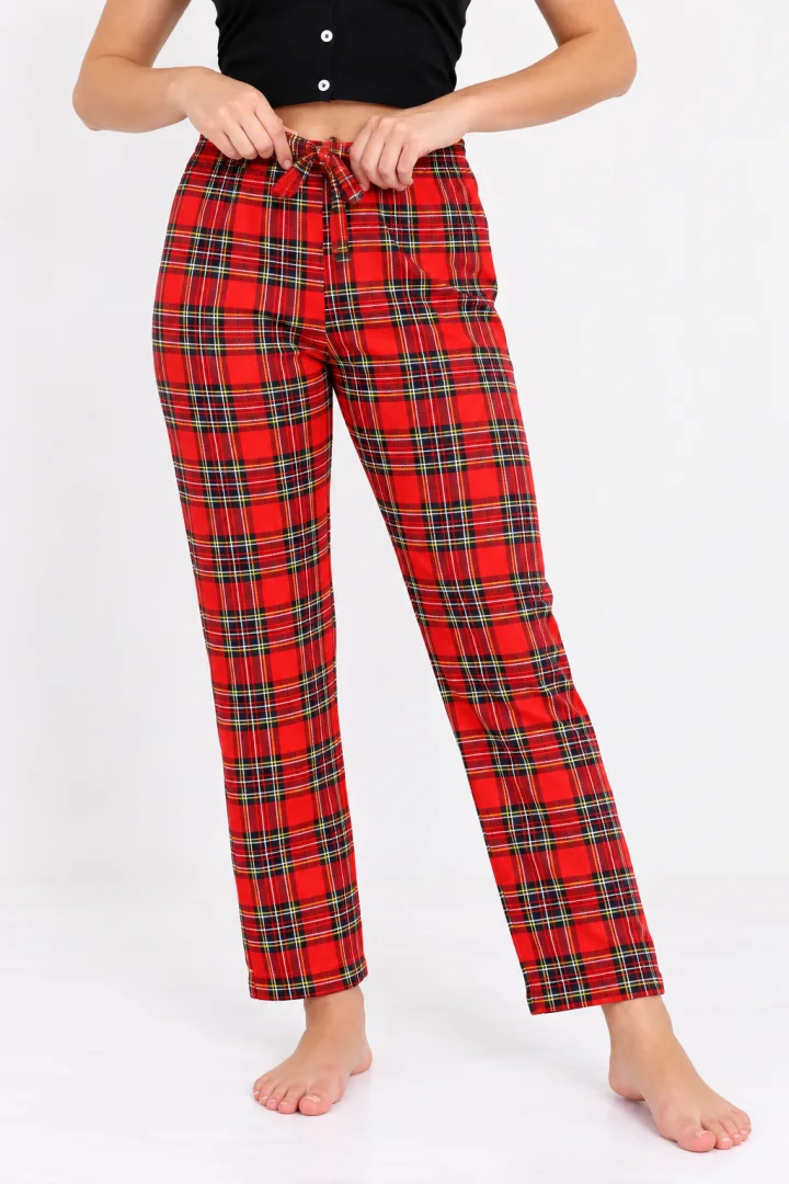 Pantaloni de pijama damă roșii cu carouri