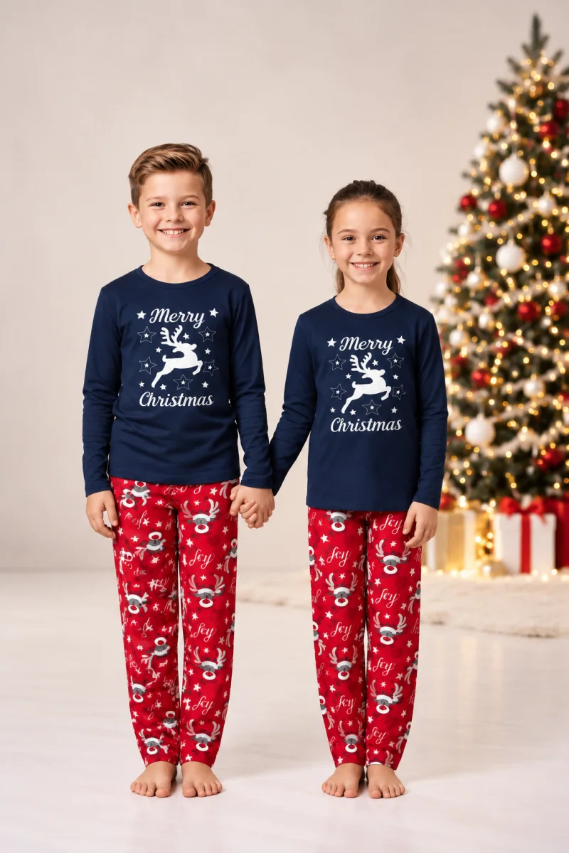 Pijama de Crăciun pentru Copii, Fete și Băieți, Bluză cu Mânecă Lungă și Pantaloni Lungi
