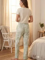 Pantaloni de pijama de dama alb cu verde
