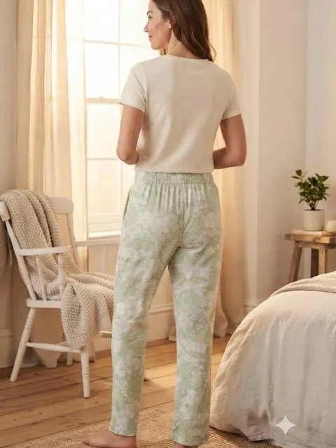 Pantaloni de pijama de dama alb cu verde
