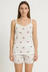 Pijama damă maiou și short – imprimeu cirese