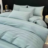 Lenjerie de Pat 100% Bumbac Damasc Deluxe, 6 Piese, Cearșaf cu Elastic 180x200 cm, Husă Pilotă 200x230 cm