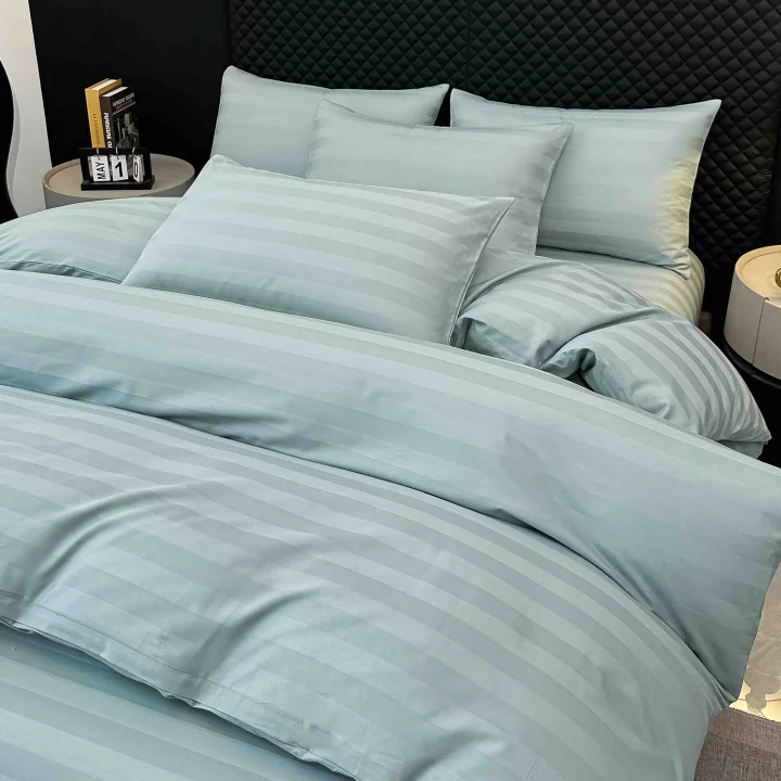 Lenjerie de Pat 100% Bumbac Damasc Deluxe, 6 Piese, Cearșaf cu Elastic 180x200 cm, Husă Pilotă 200x230 cm