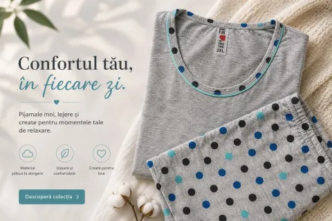 Pijama damă, mânecă lungă și pantaloni lungi gri cu buline