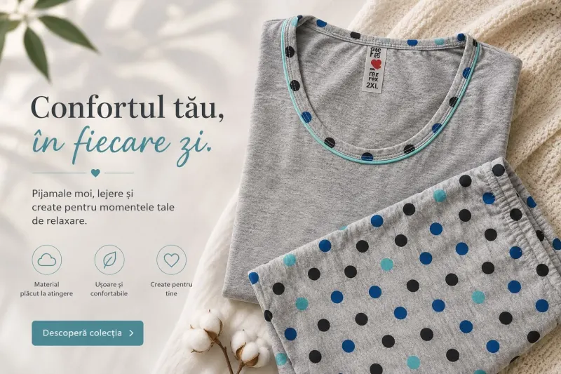 Pijama damă, mânecă lungă și pantaloni lungi gri cu buline