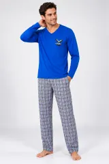 Pijama barbat albastru safir cu carouri gri