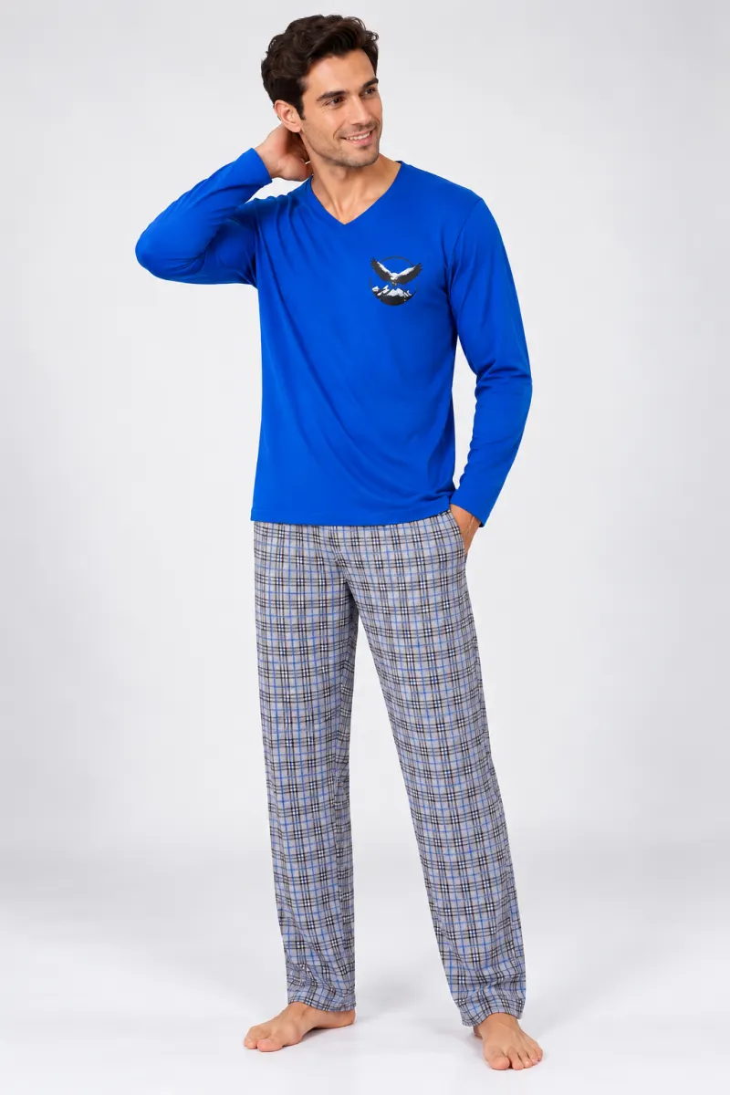 Pijama barbat albastru safir cu carouri gri