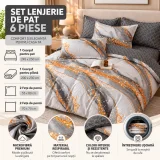 Set Lenjerie de Pat Dublu din Microfibră Premium, 6 Piese, Cearșaf 245x250 cm