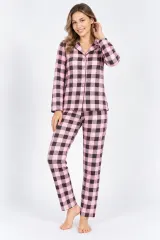 Pijama damă în carouri roz cu negru