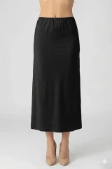 Jupă damă lungă fără cusături, cu elastic din dantelă, negru