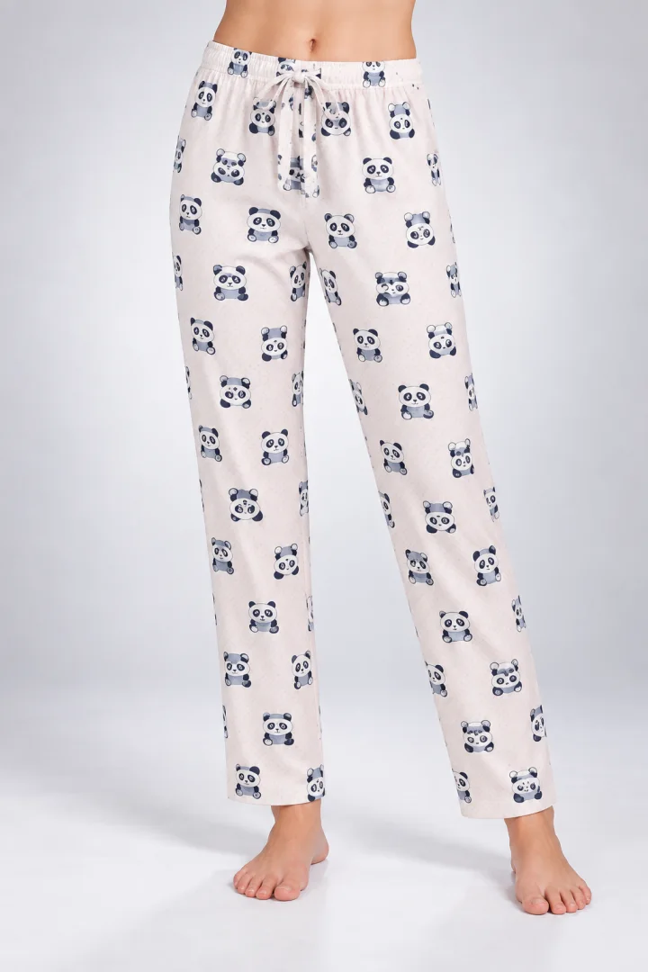 Pantaloni de pijama de dama alb cu ursi panda