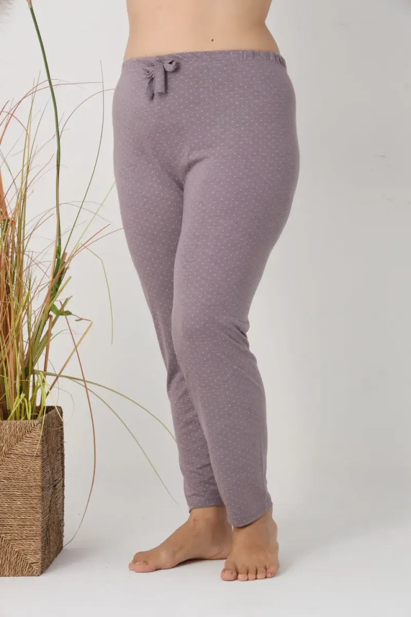 Pantaloni de pijama damă Big Size, gri cu puncte roz