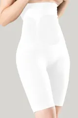 Pantaloni modelatori 3/4 cu talie înaltă și corset-alb