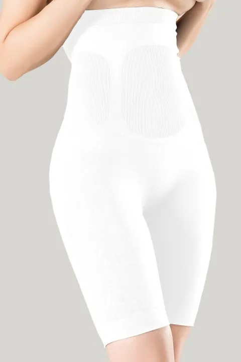 Pantaloni modelatori 3/4 cu talie înaltă și corset-alb