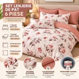 Set Lenjerie de Pat Dublu din Microfibră Premium, 6 Piese, Cearșaf 245x250 cm