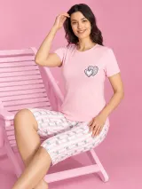 Pijama damă Rinda din bumbac „INIMI” cu pantaloni 3/4