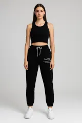 Pantaloni de trening damă negru cu imprimeu "Feeling