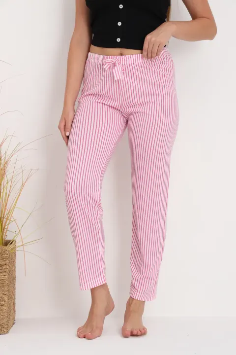 Pantaloni de pijama damă cu dungi roz și albe