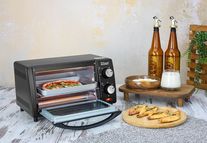 Mini Cuptor Electric 9L, 800W, Timer 60 Minute, 3 Funcții de Încălzire, Temperatură Reglabilă până la 230°C, Geam Dublu