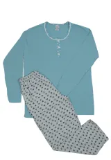 Pijama damă Albastru, mânecă lungă și pantaloni lungi gri