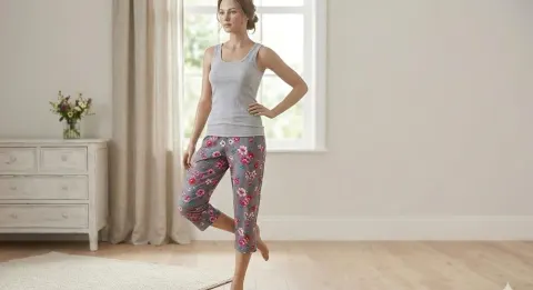 Pantaloni de pijama dama 3/4 gri cu flori rosi